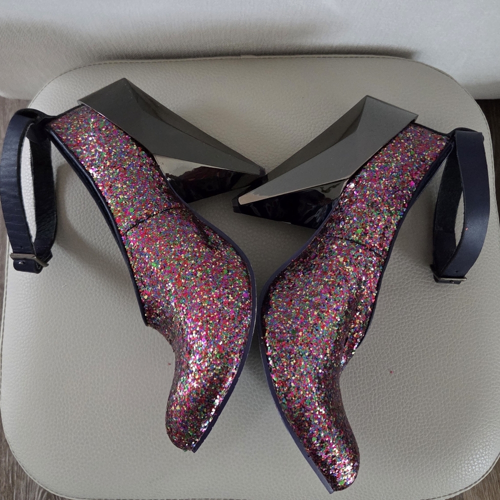 Irregular Choice Multicolor Rainbow Glitter Geometric Cone Heels VTG HTF 80's - Picture 2 of 16